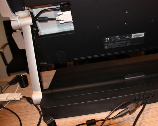 Wacom Cintiq 24HD tablet's back and stand with cables connected.